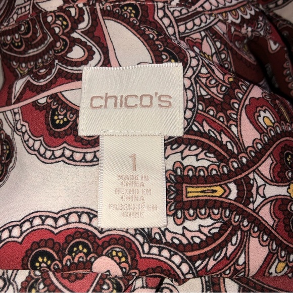 Chico’s Blouse Paisley Soft Pleats Long Sleeve Cuffs Gold Buttons Loose Fit - Picture 6 of 9